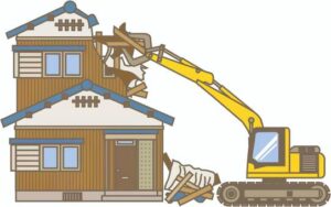 屋根を解体中のイラスト画像